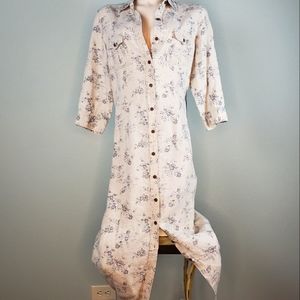 Eddie Bauer Linen Blue Floral Shirt Dress